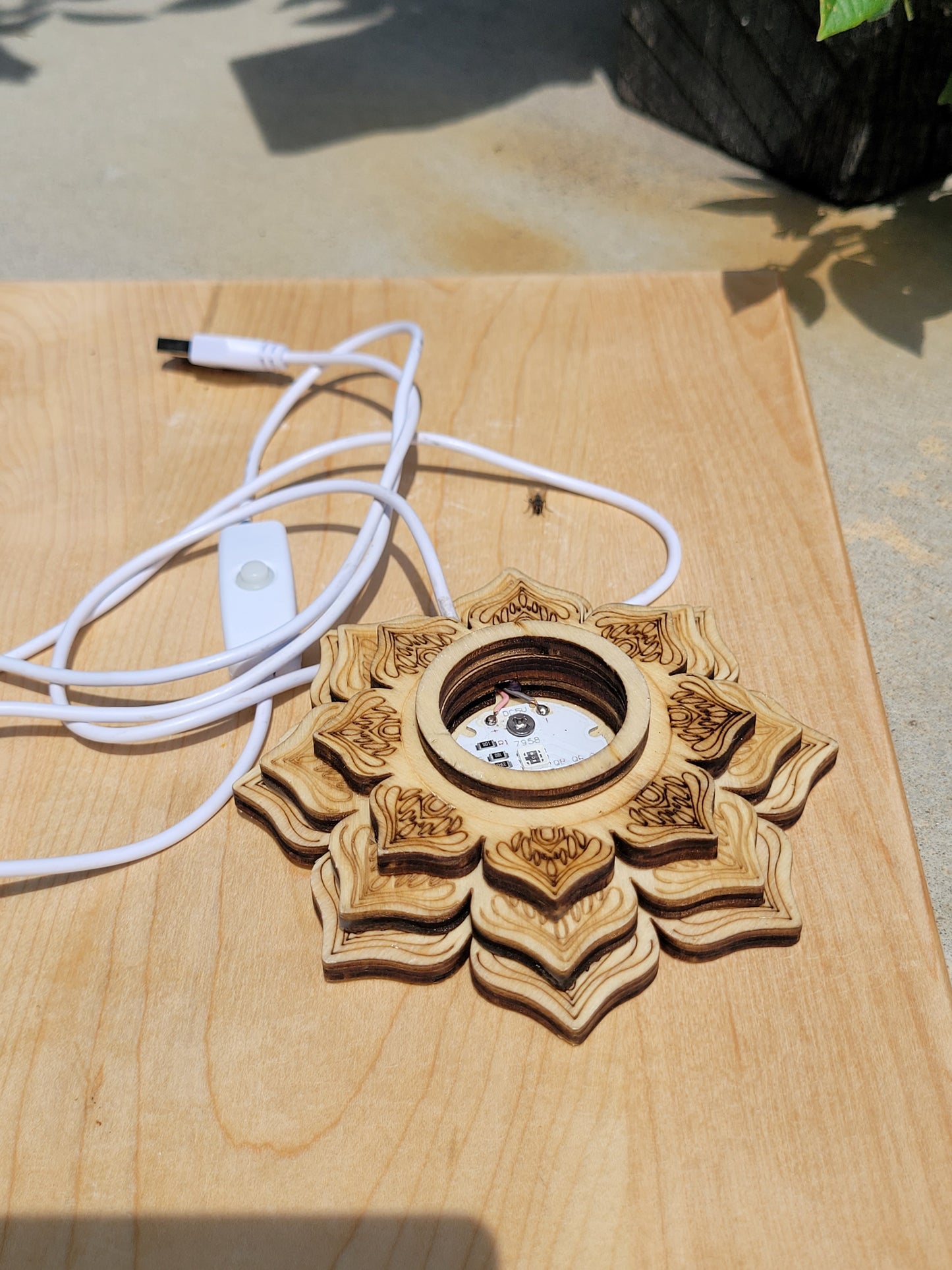 Wooden Lotus Flower lighted sphere stands