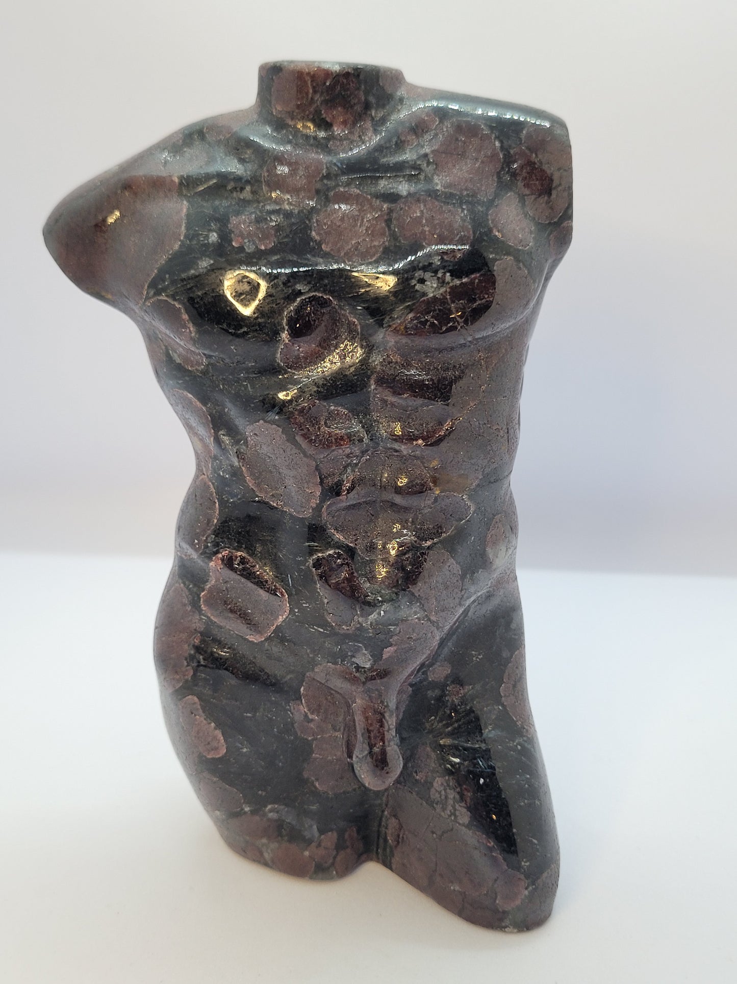 Garnet, Arfvedsonite (Firework stone) Male body carvings - Large