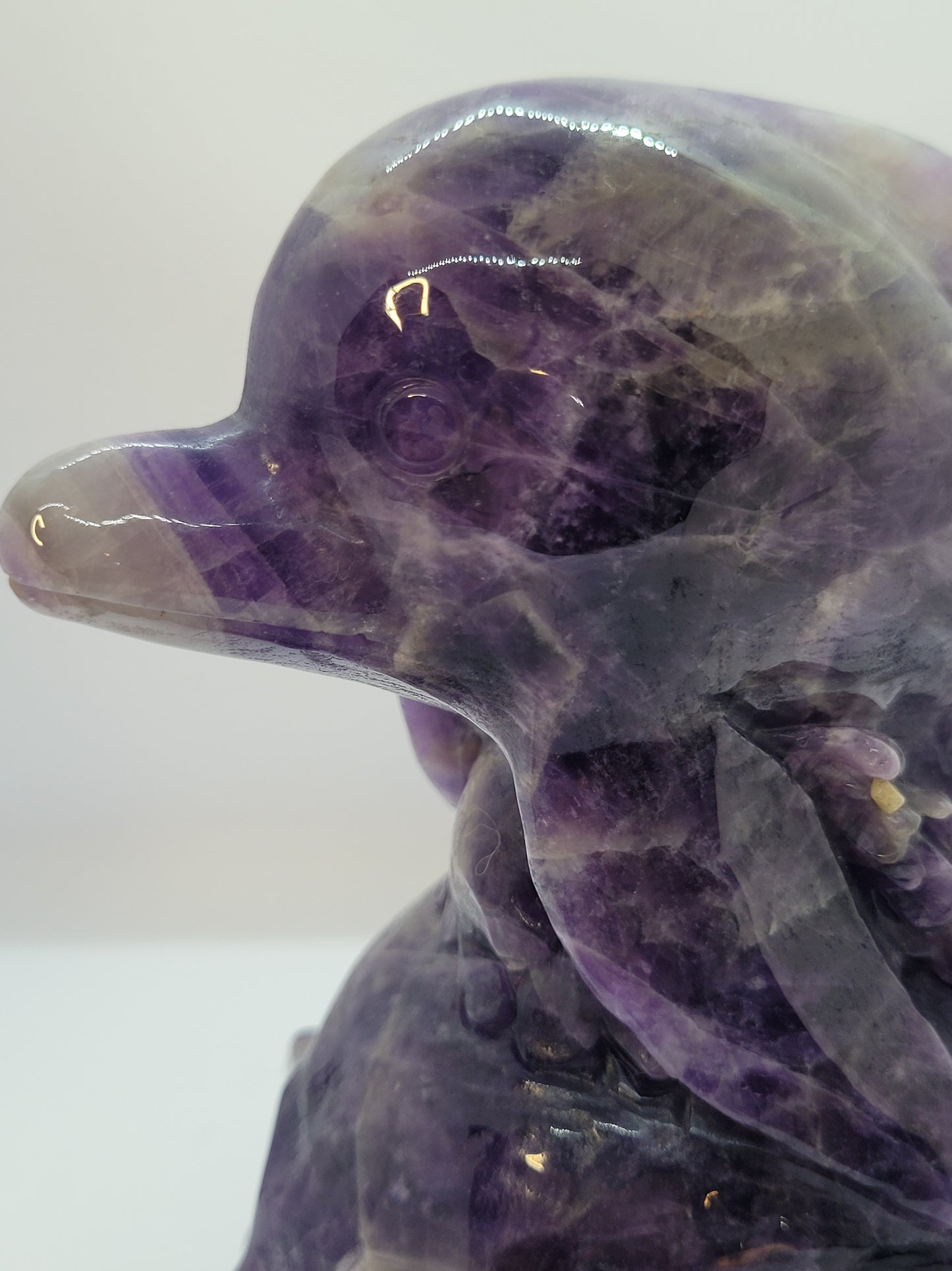 Dream Amethyst Skull/Dolphin carving