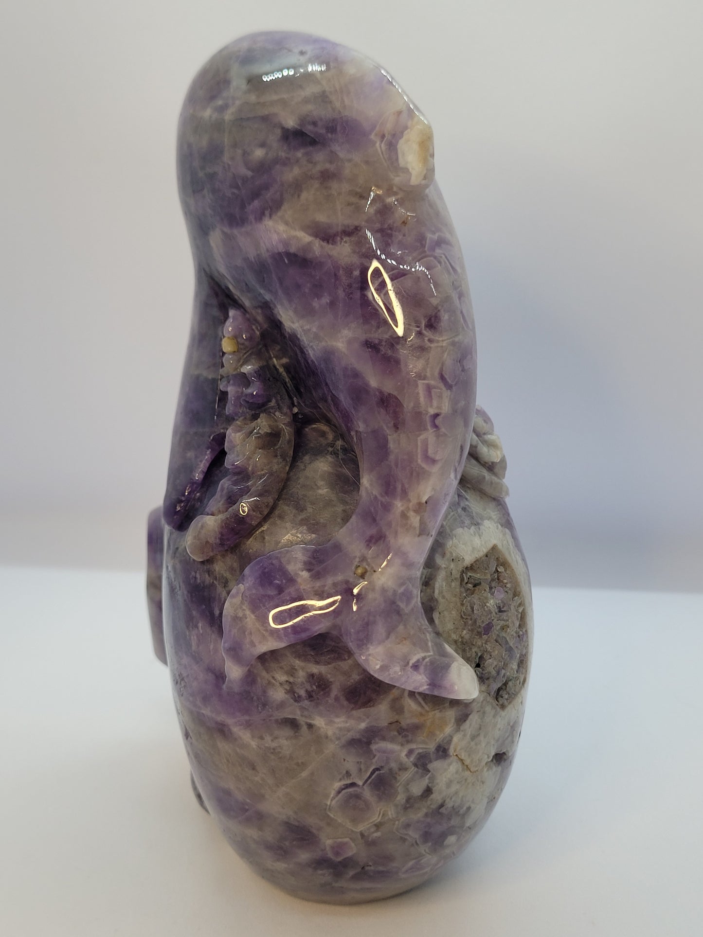 Dream Amethyst Skull/Dolphin carving