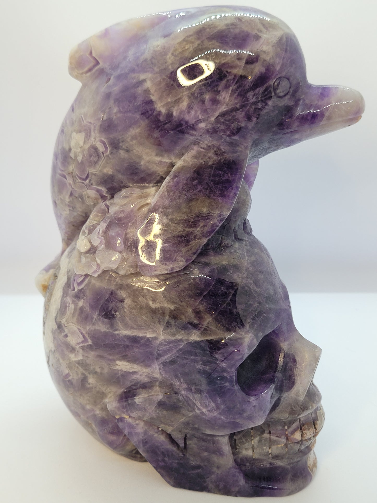 Dream Amethyst Skull/Dolphin carving