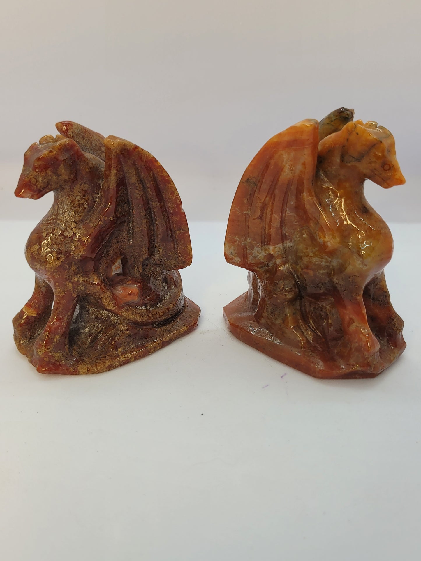 Carnelian Moss Agate Dragon carvings