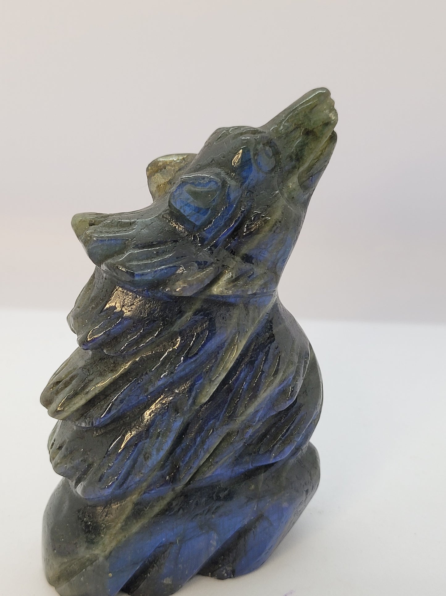 Medium Labradorite Wolf Carving