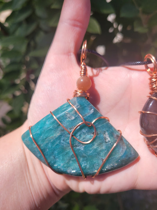 Amazonite & Suntone Pendant Necklace - Handwrapped
