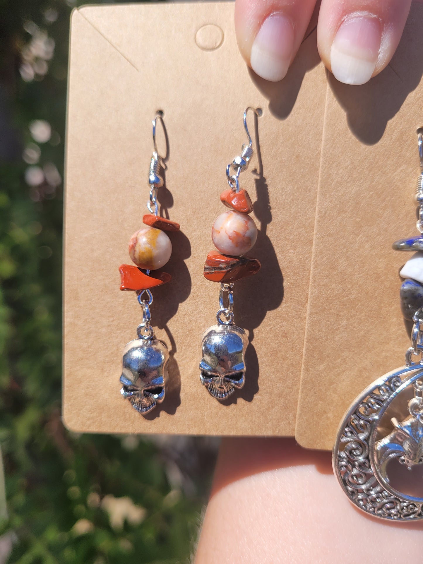 Jasper skull pendant earrings & necklace set