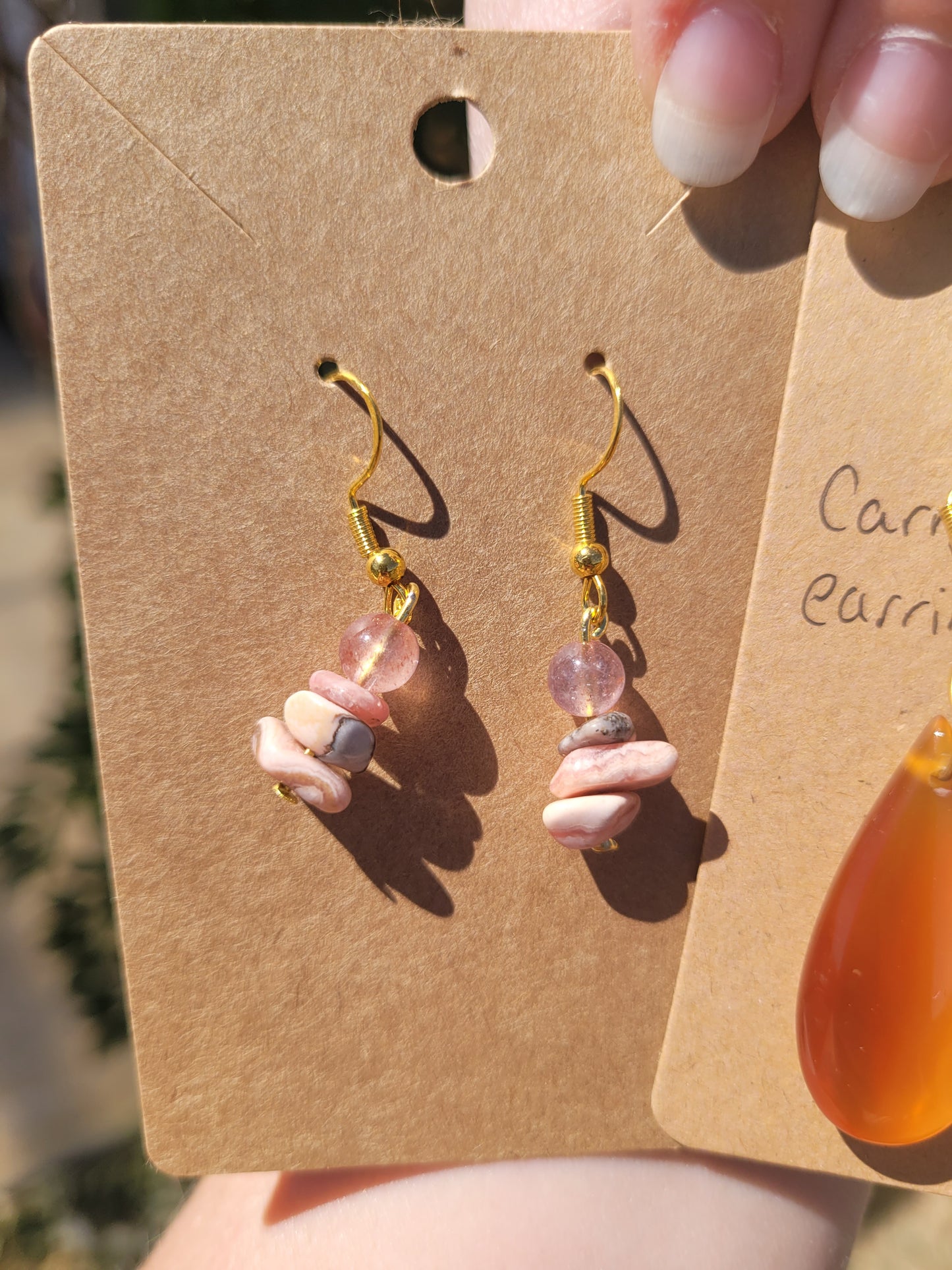 Strawberry Rose Quartz & Rhodochrosite Earrings - Gold