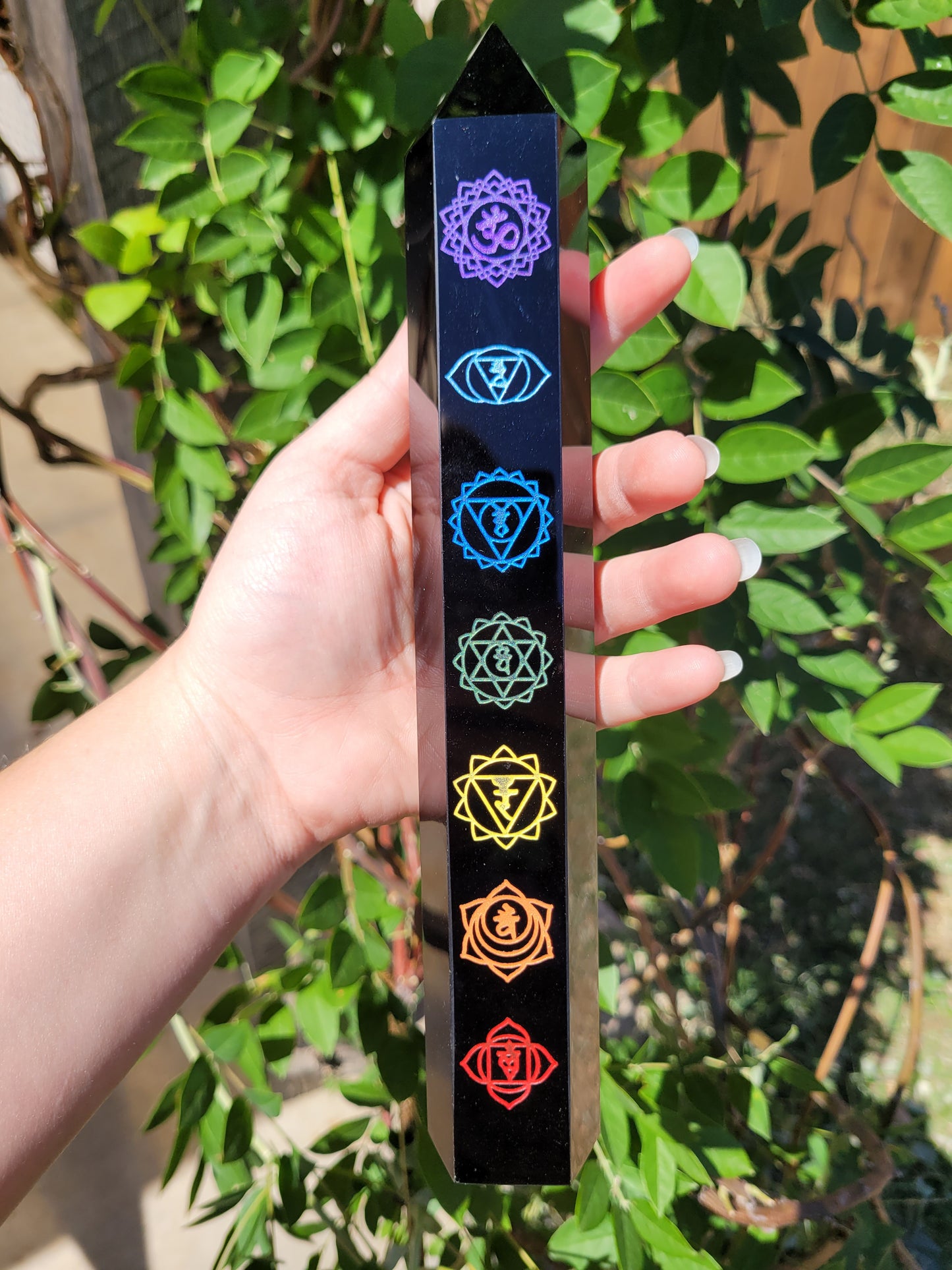 Large Black Obsidian 7 Chakra Tower