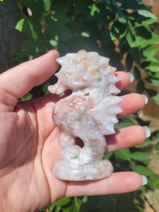 Pink Flower Agate Seahorse