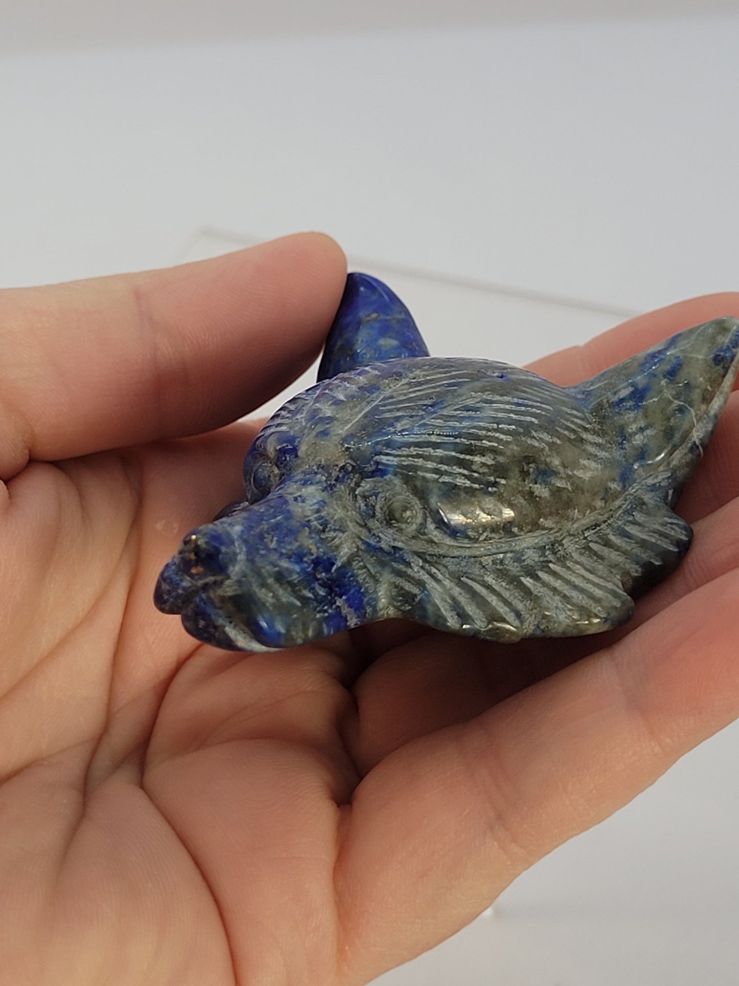 Lapis Lazuli Wolf Head carving