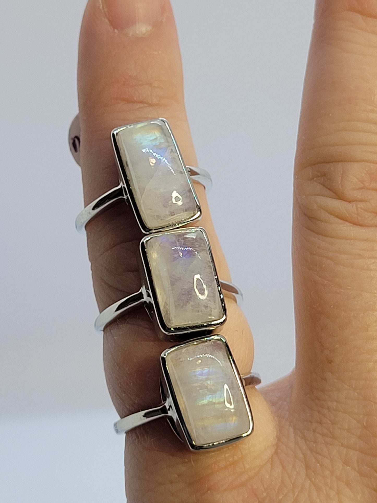 .925 Silver, Adjustable, Moonstone Rings - Rectangle cut