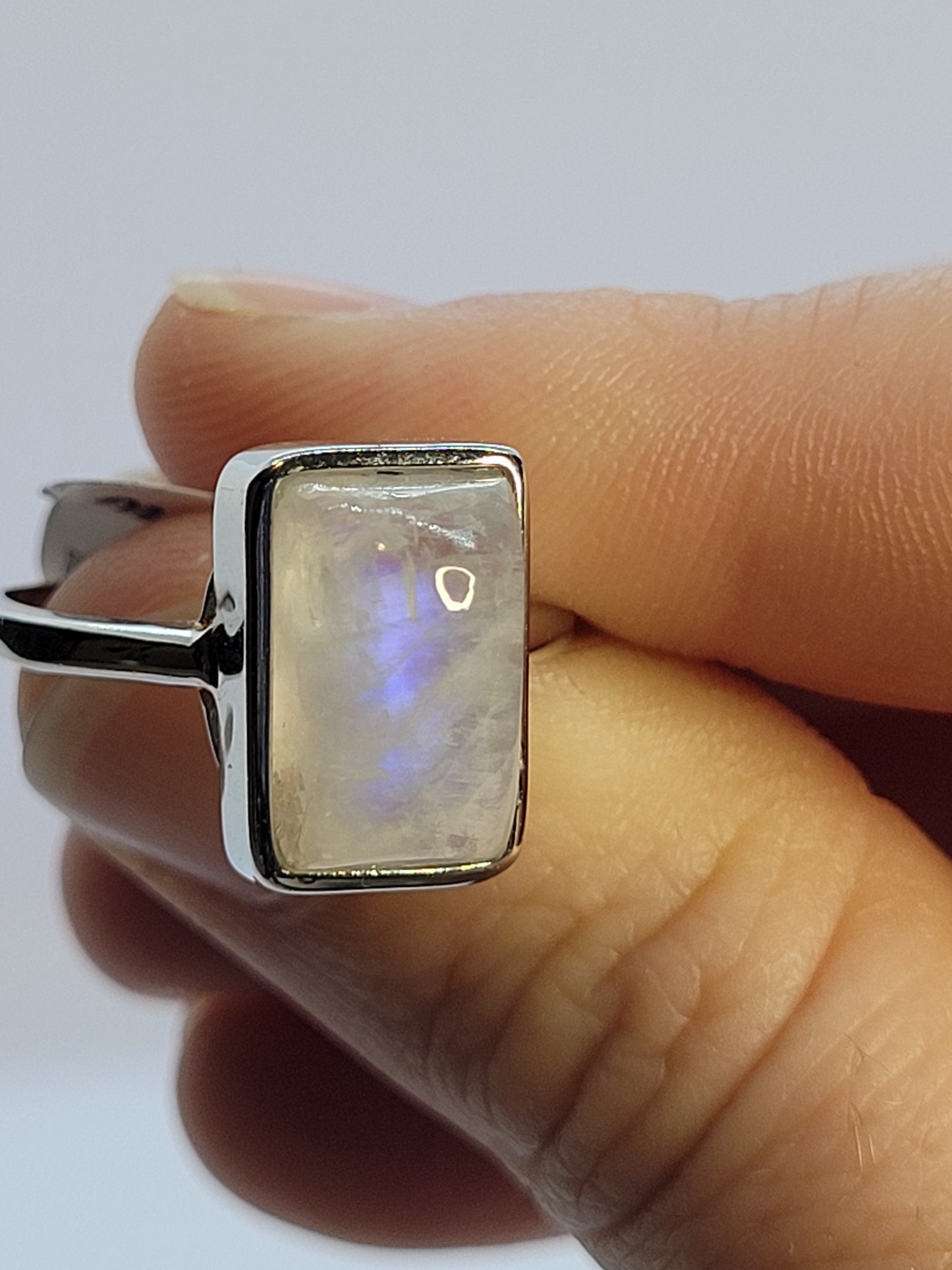 .925 Silver, Adjustable, Moonstone Rings - Rectangle cut