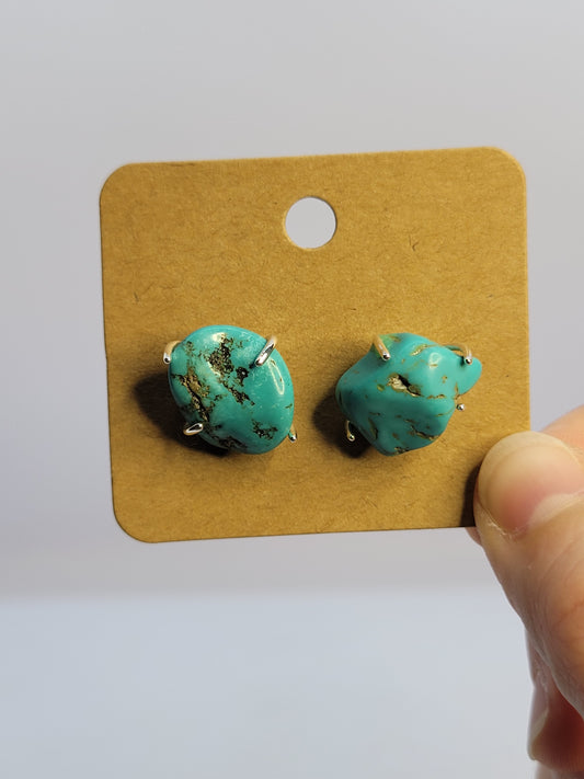Turquoise Tumble Stud Earrings - Handmade