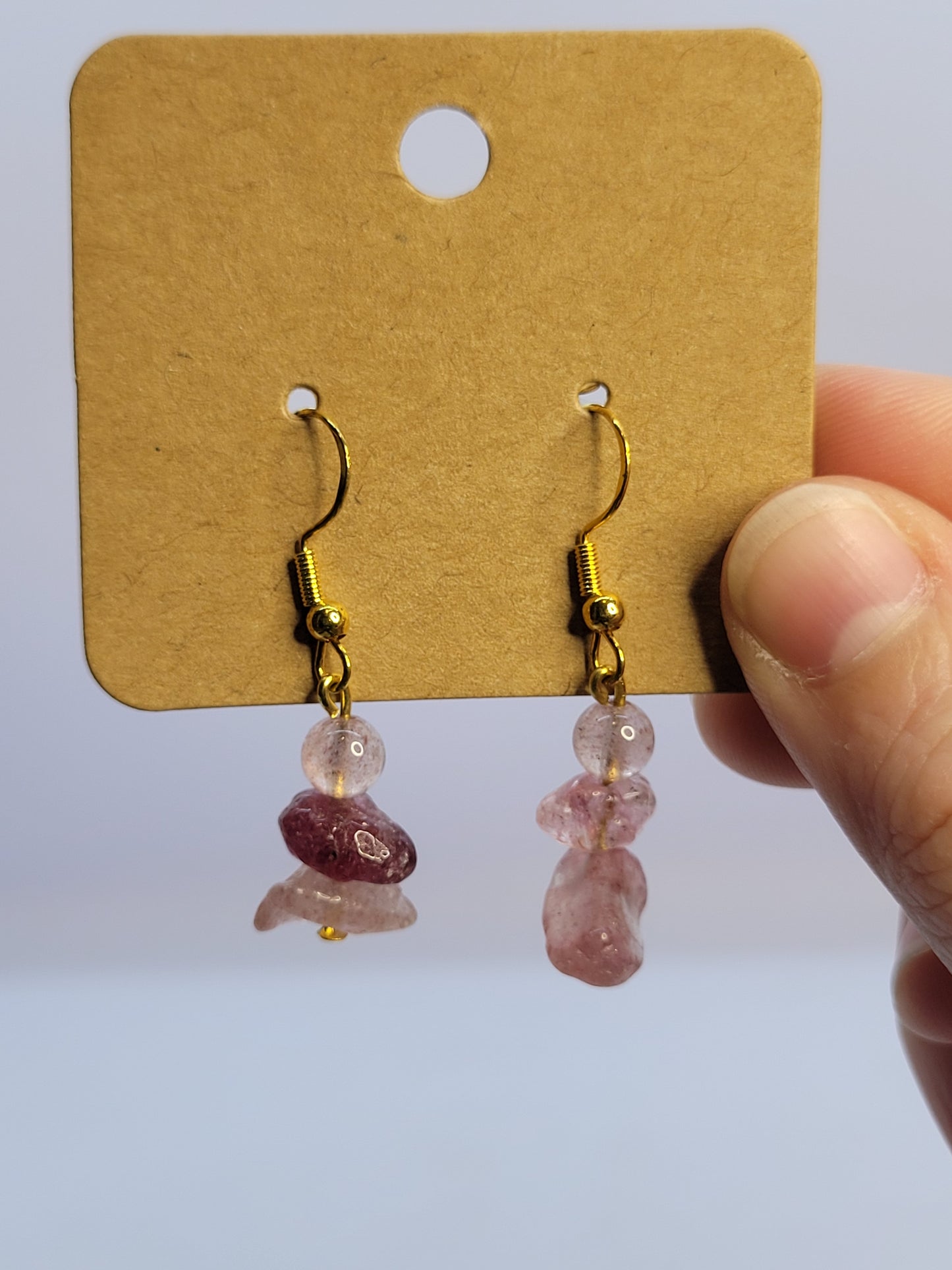 Strawberry Rose Quartz Earrings - Gold