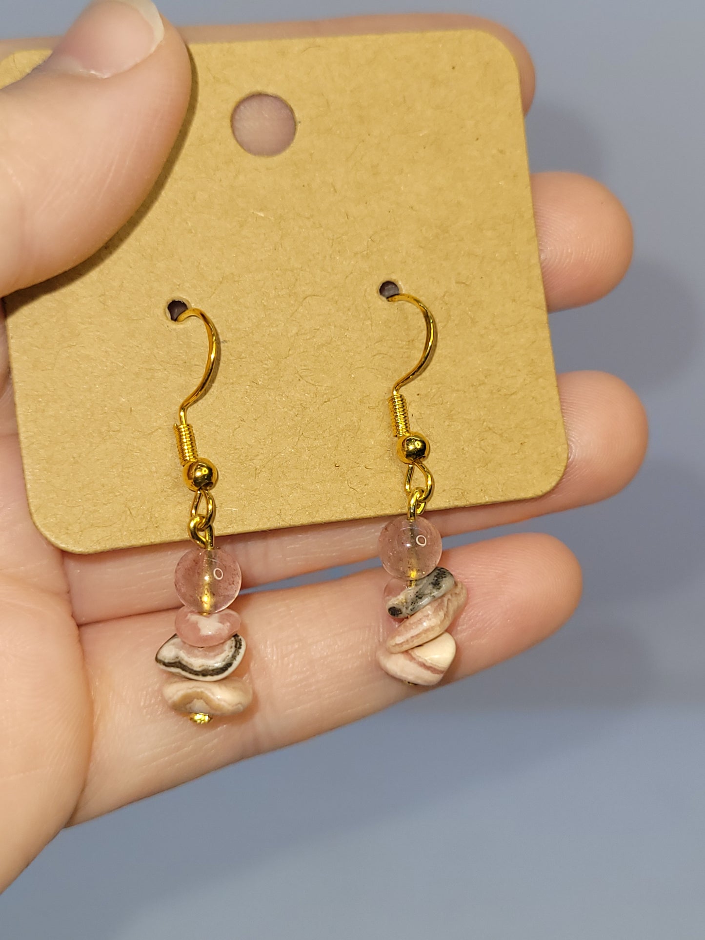 Strawberry Rose Quartz & Rhodochrosite Earrings - Gold