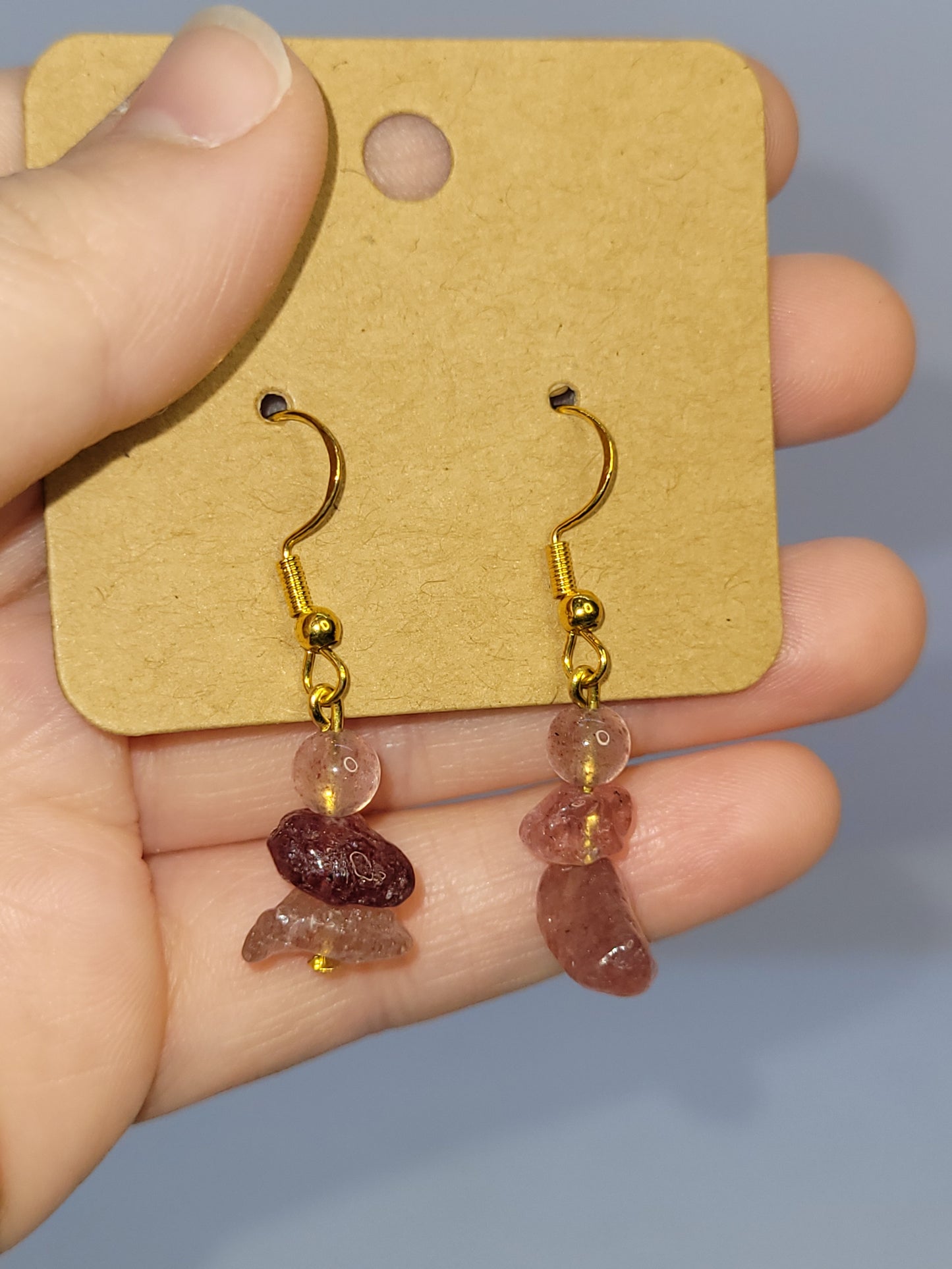 Strawberry Rose Quartz Earrings - Gold