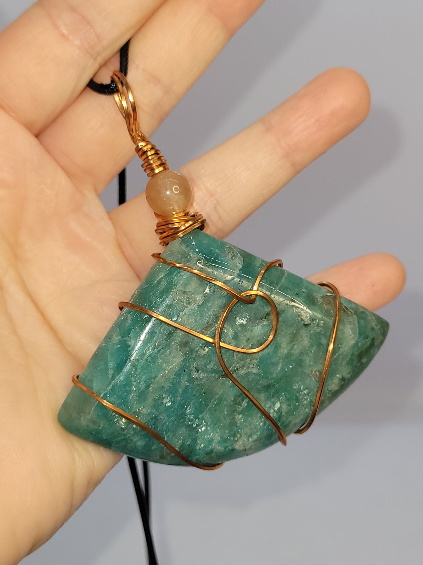 Amazonite & Suntone Pendant Necklace - Handwrapped