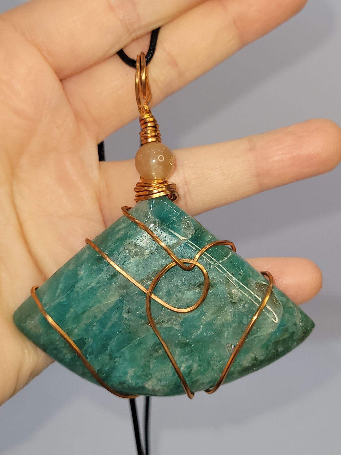 Amazonite & Suntone Pendant Necklace - Handwrapped