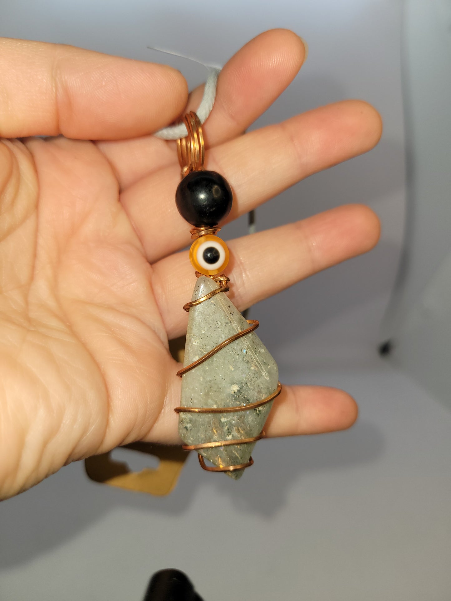 Labradorite wrapped Necklace / Pumpkin Earrings Set