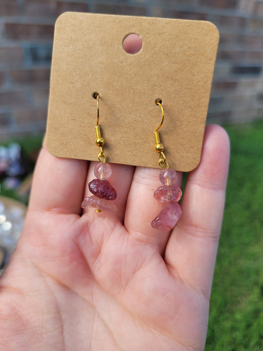 Strawberry Rose Quartz Earrings - Gold