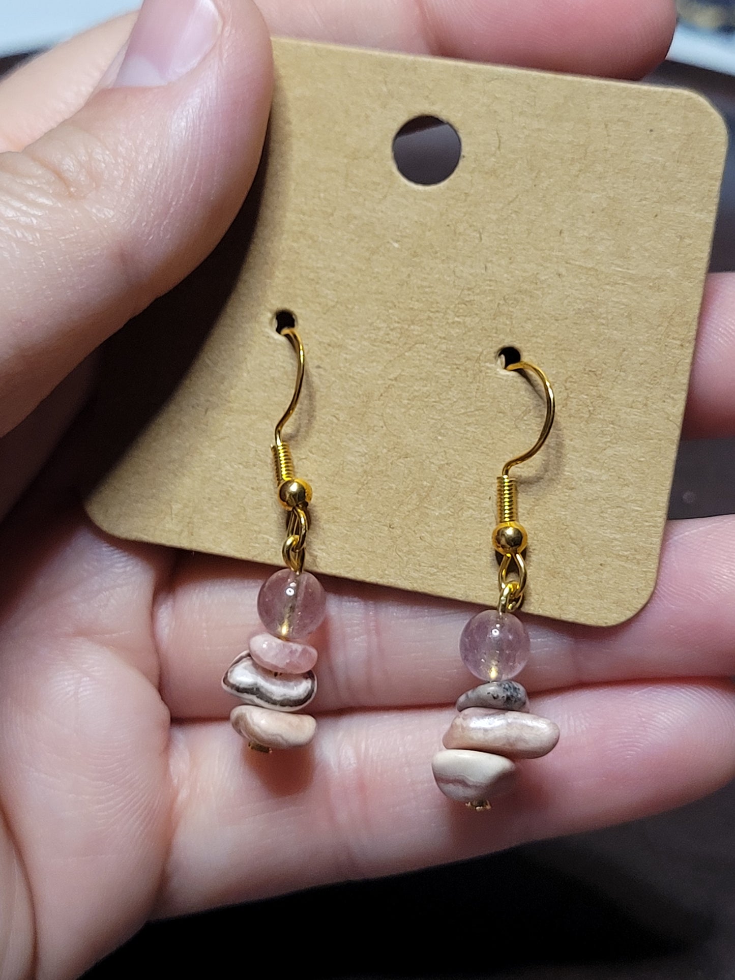 Strawberry Rose Quartz & Rhodochrosite Earrings - Gold