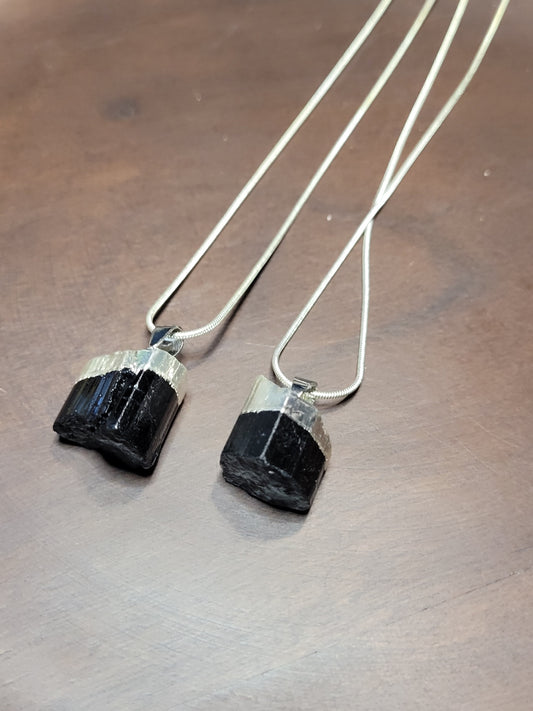 Raw Black Tourmaline pendent necklaces