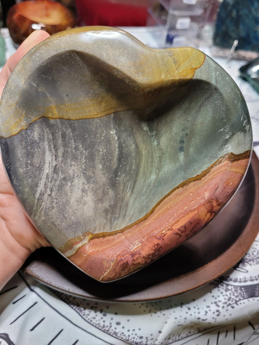 Large Polychrome Jasper Heart Bowl