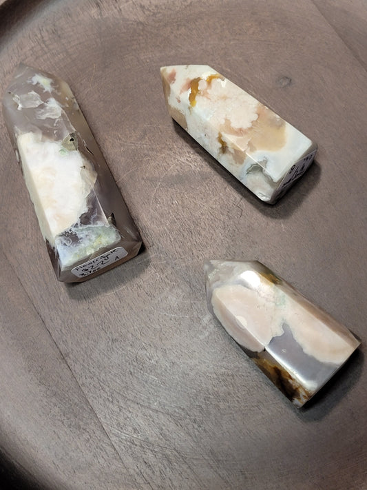 Flower Agate Towers - Hexagonal cut