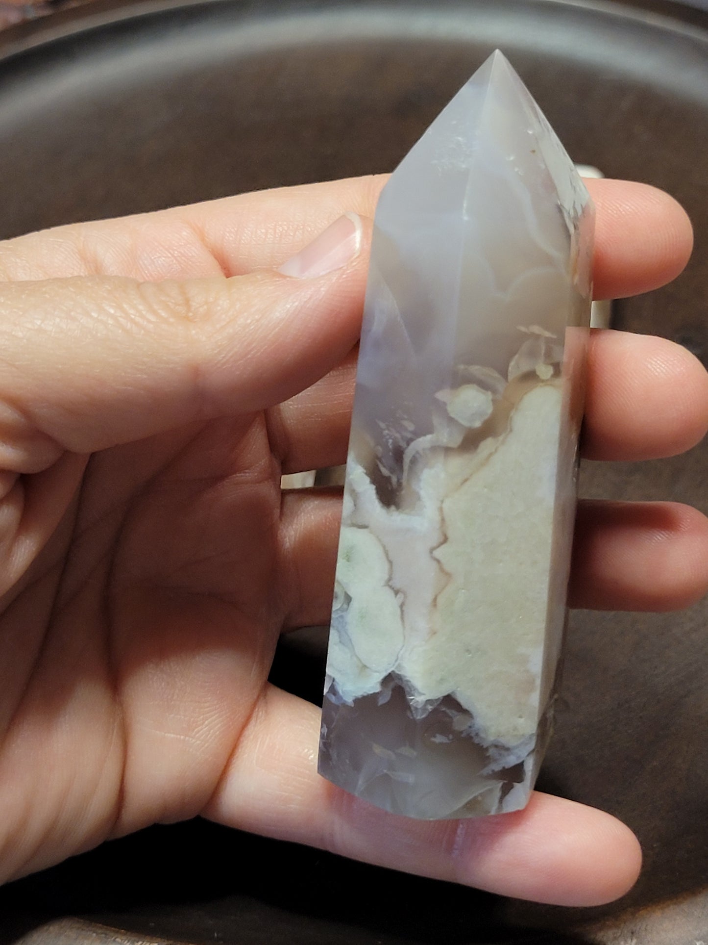 Flower Agate Towers - Hexagonal cut