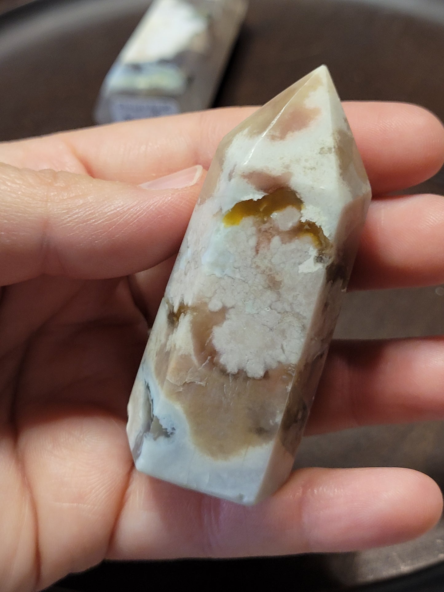 Flower Agate Towers - Hexagonal cut