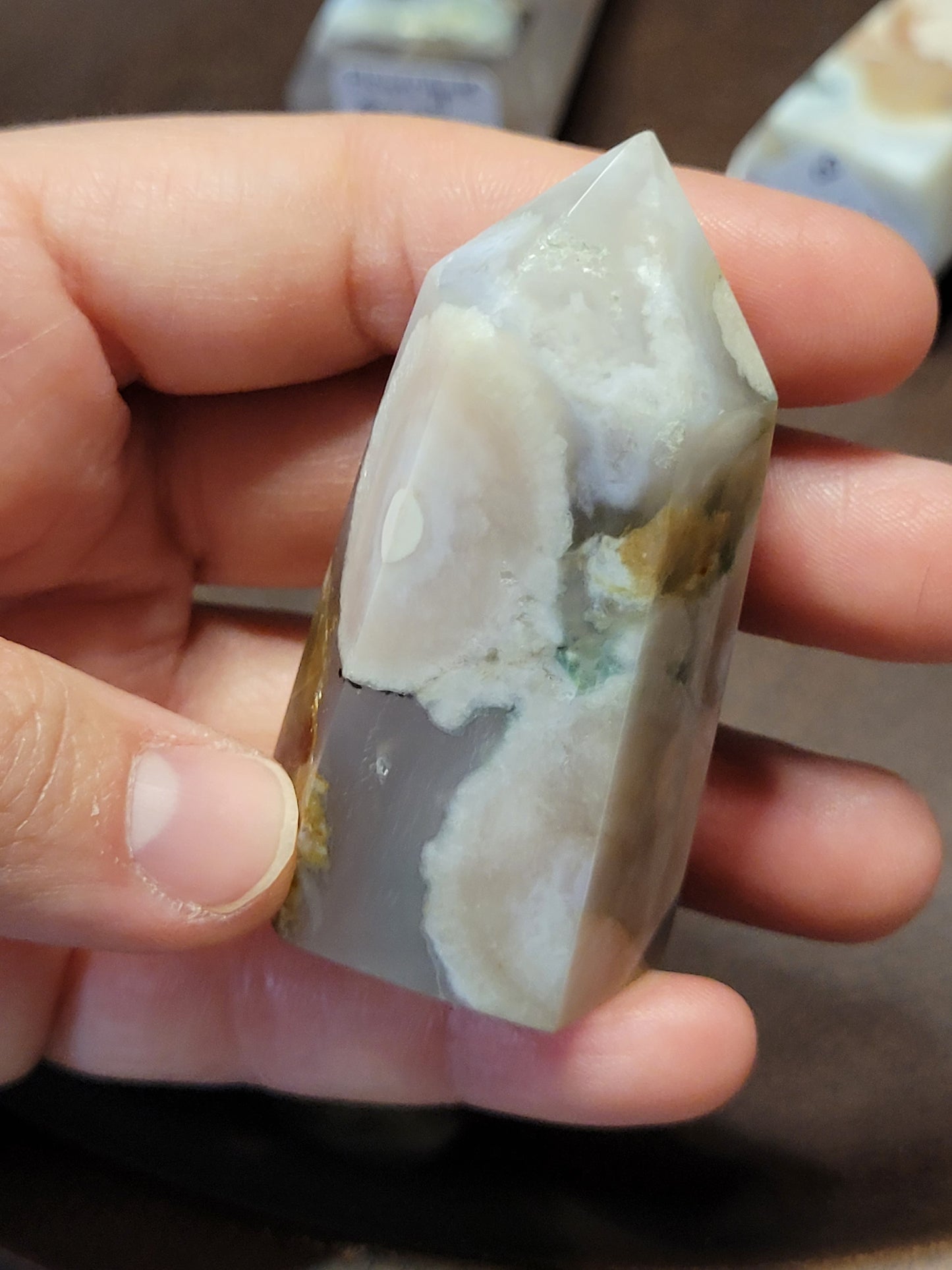 Flower Agate Towers - Hexagonal cut
