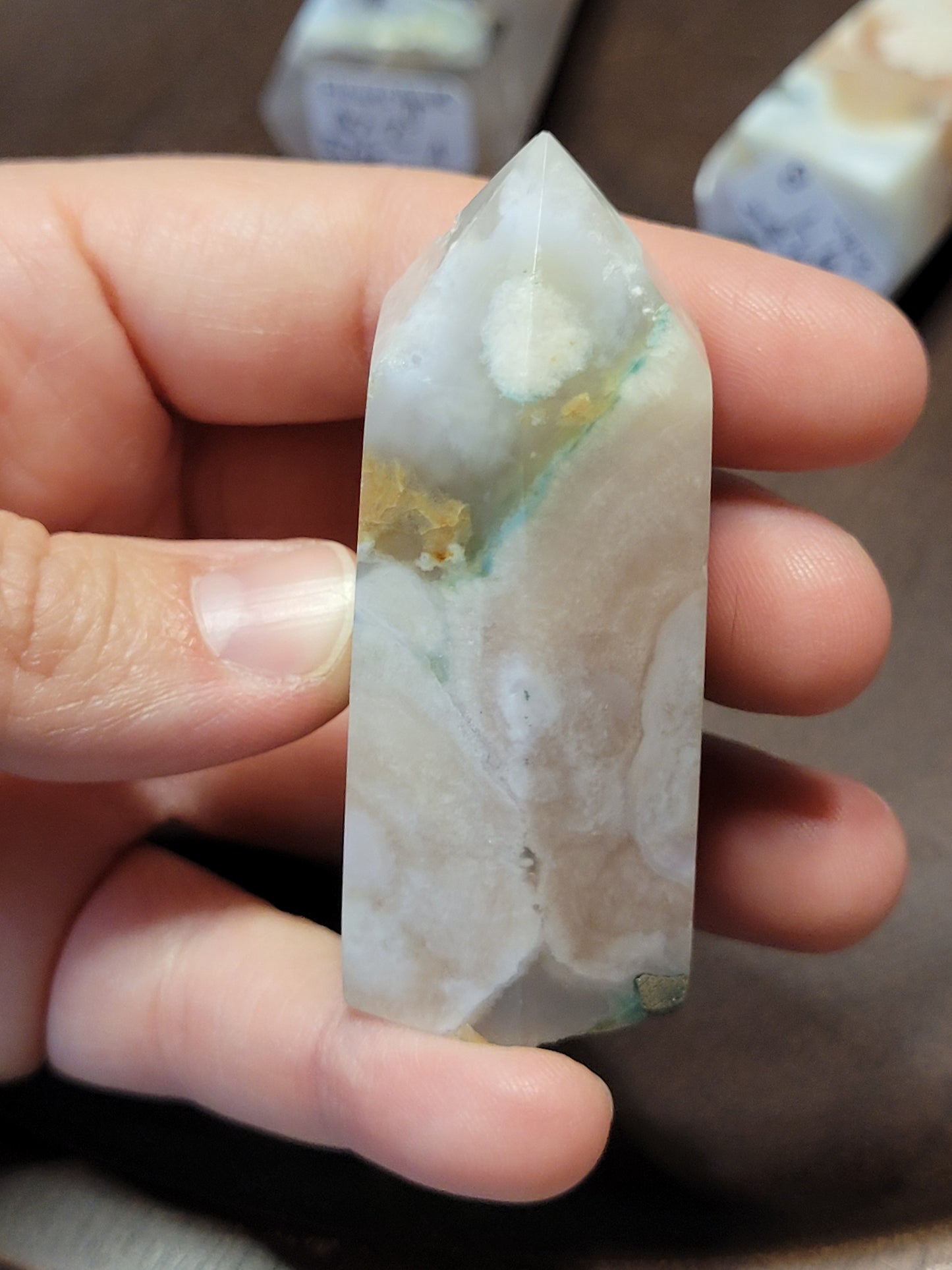 Flower Agate Towers - Hexagonal cut
