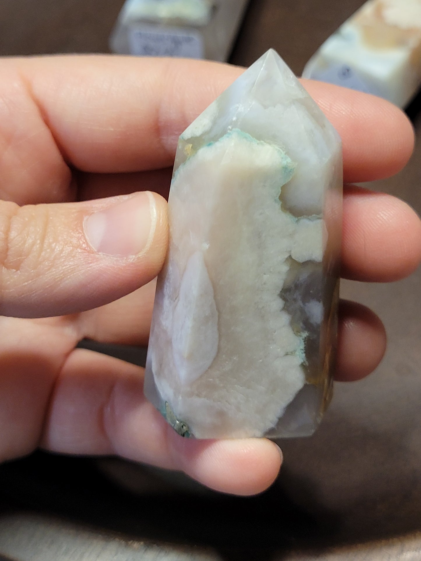 Flower Agate Towers - Hexagonal cut