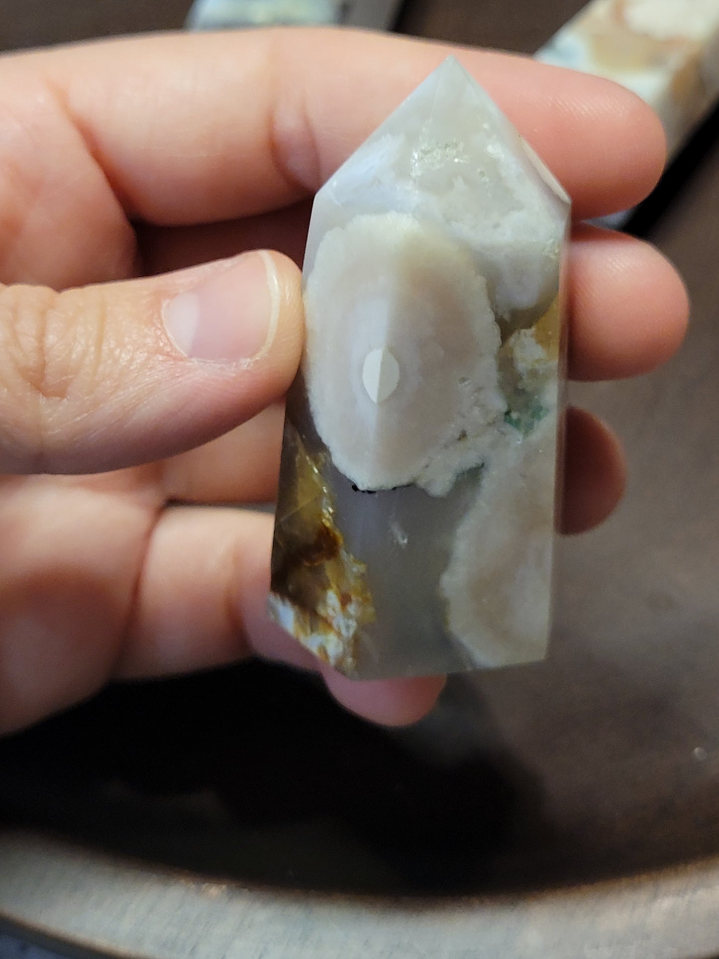 Flower Agate Towers - Hexagonal cut