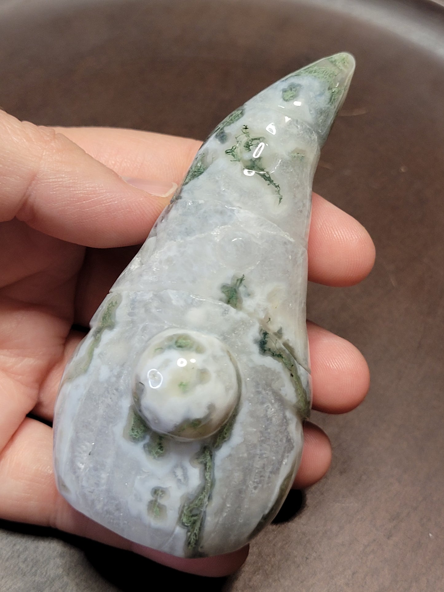 Druzy Moss Agate Gnome carving
