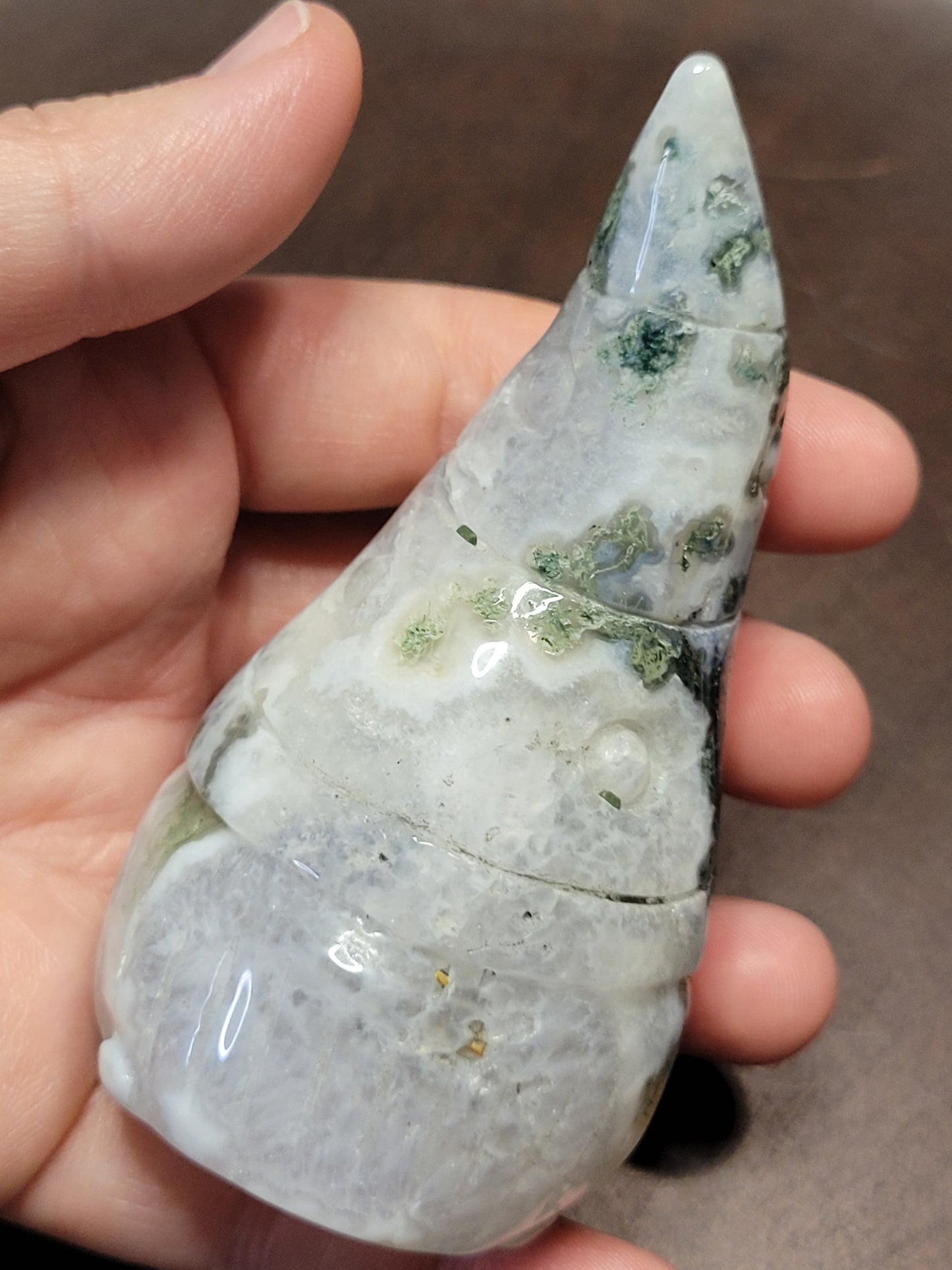 Druzy Moss Agate Gnome carving
