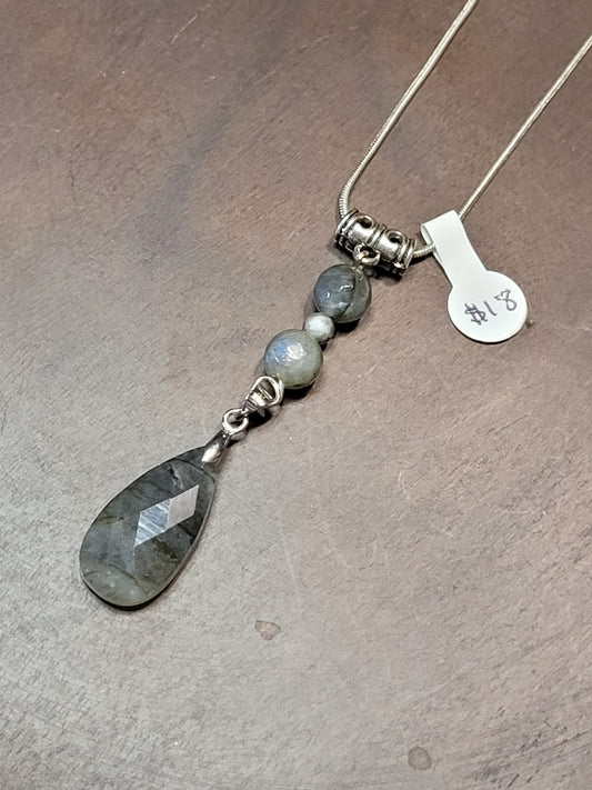 Labradorite Faceted Teardrop, 8mm, & 4mm Bead Necklace