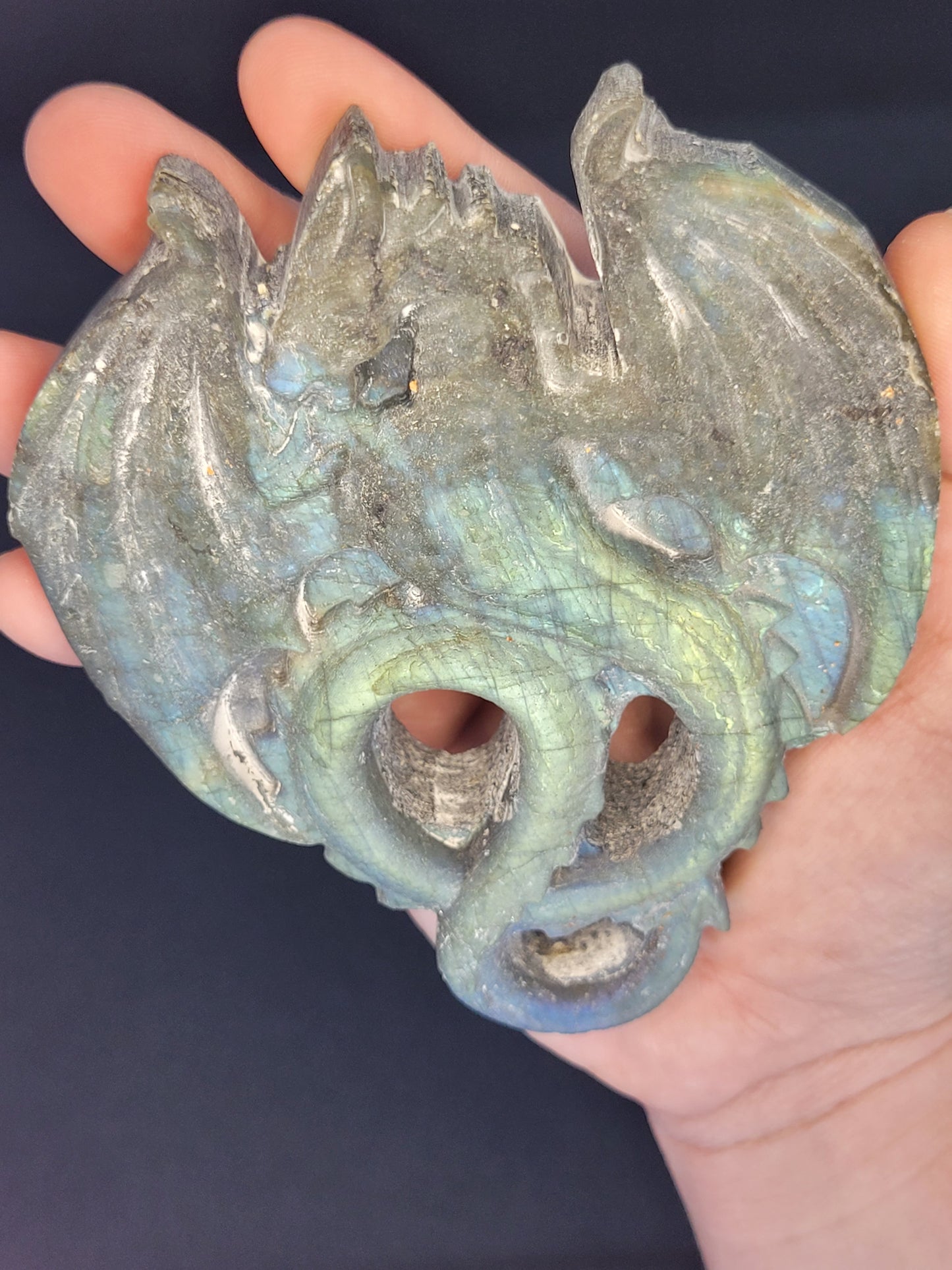 Labradorite Dragon Carving - Raw Finish - Misfit