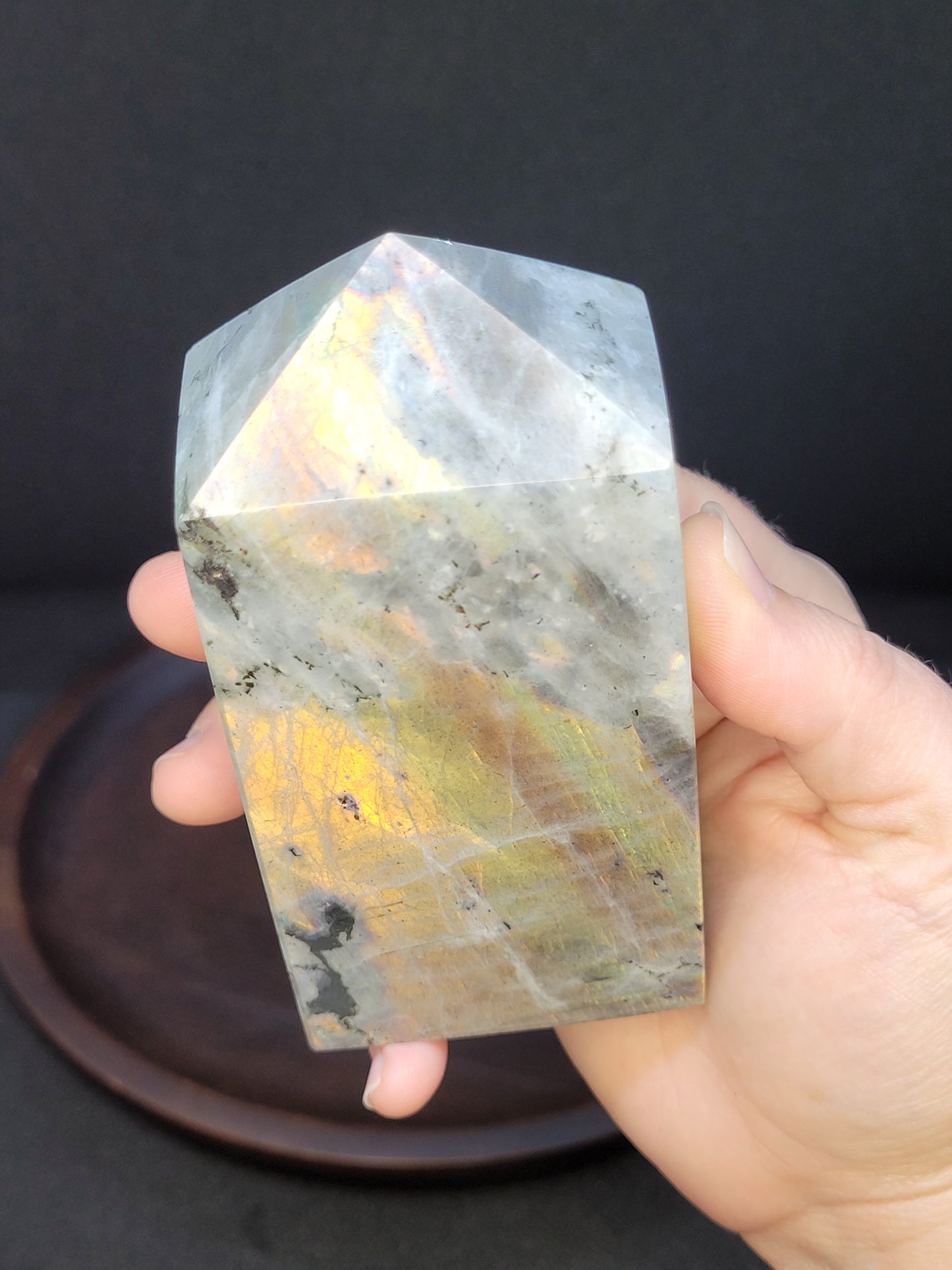 Large Golden/Orange Flash Labradorite Tower