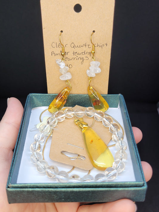 Amber/Clear Quartz Jewelry Set