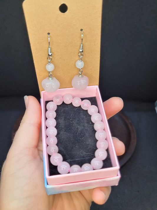 Rose Quartz Bracelet/ Earring Set