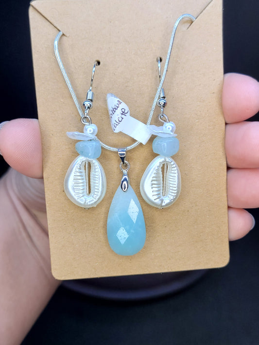 Caribbean Calcite / Seashell Earring/Necklace Set