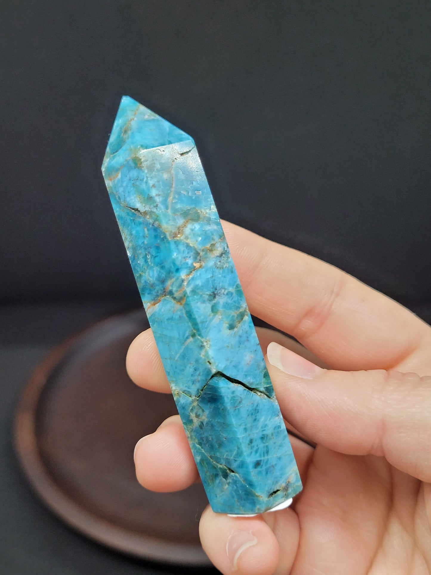 Blue Apatite Tower - Chipped