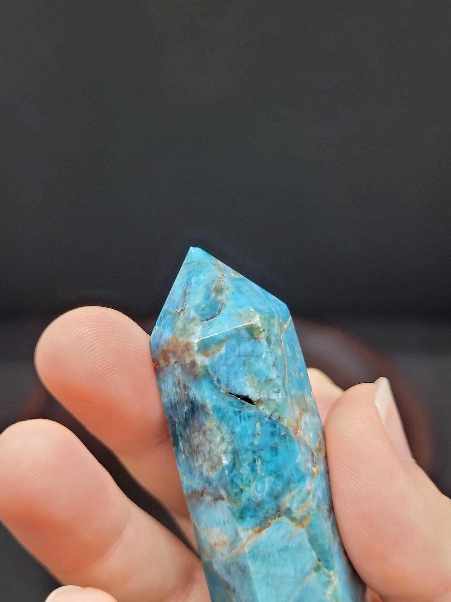 Blue Apatite Tower - Chipped