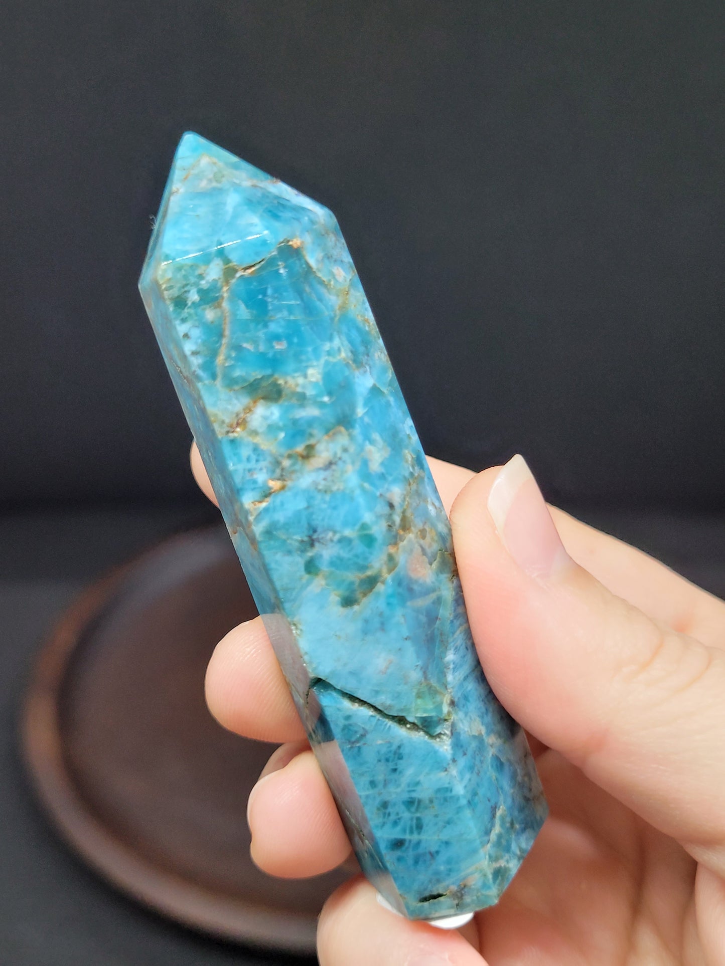 Blue Apatite Tower - Chipped