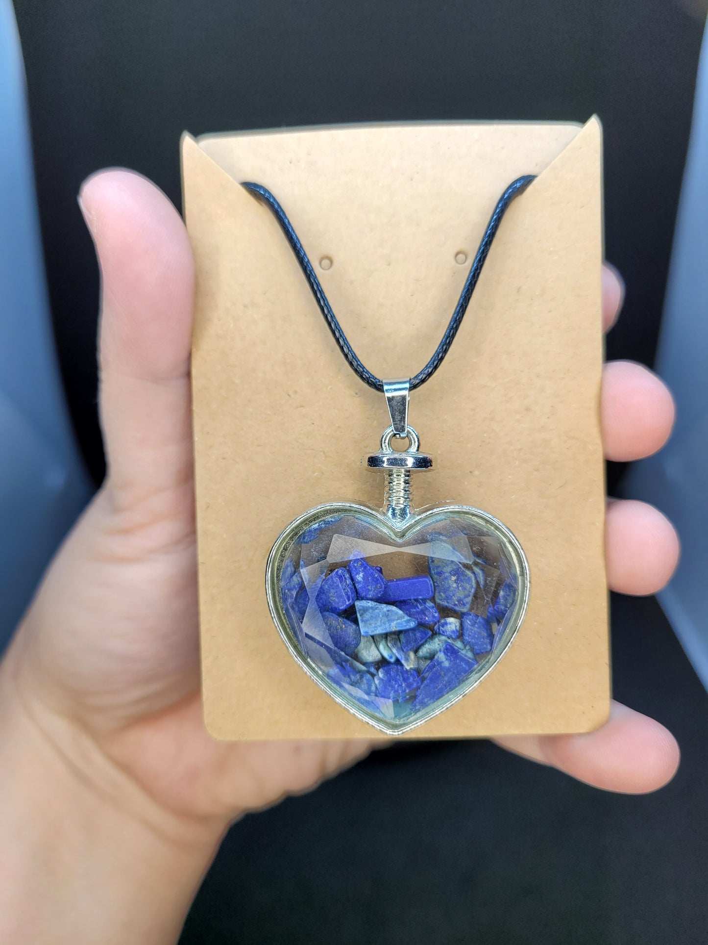 Lapis Lazuli Chip - Heart Bottle Pendant Necklace