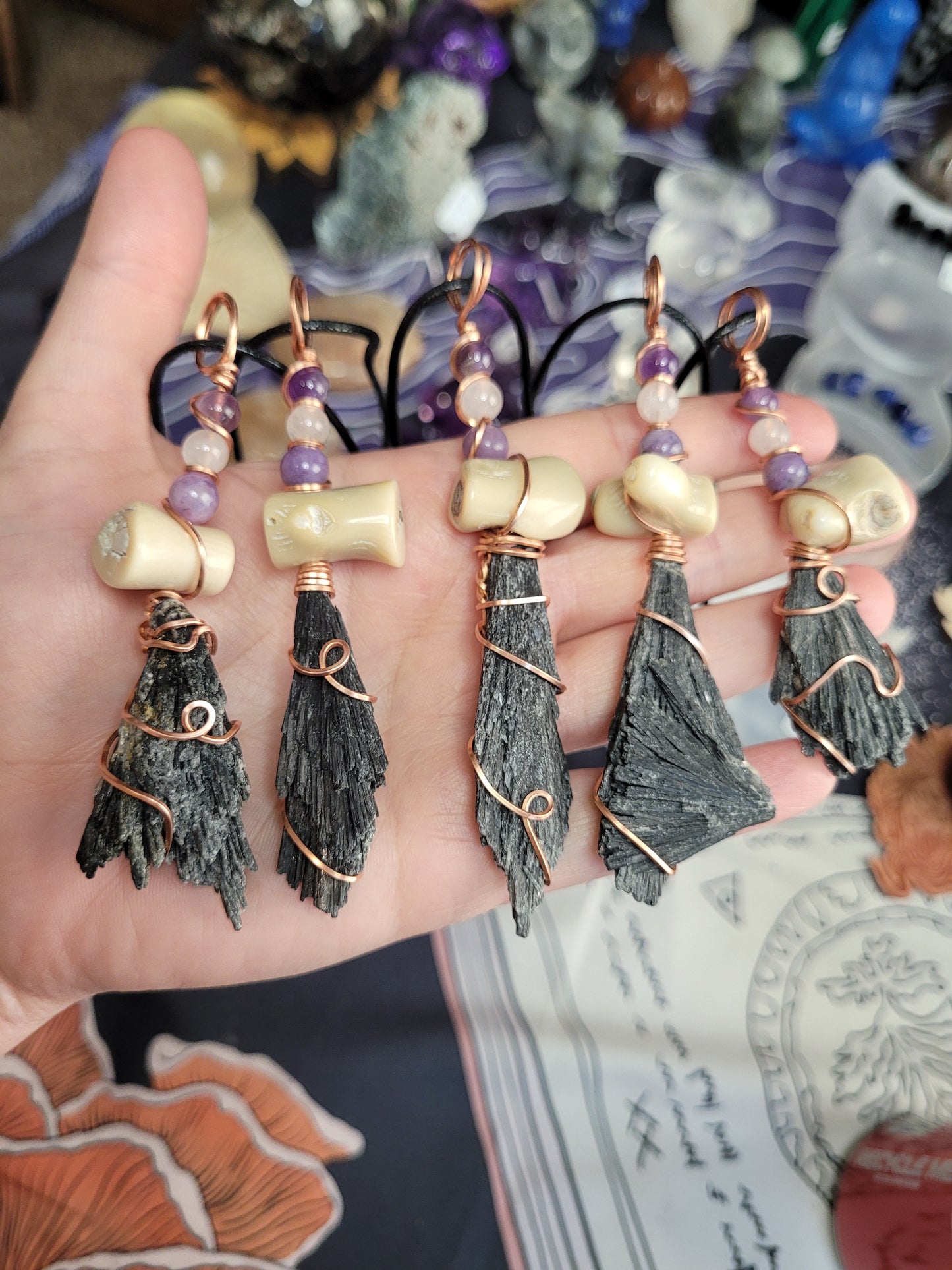 Black Kyanite Wiches Broom Pendant Necklaces
