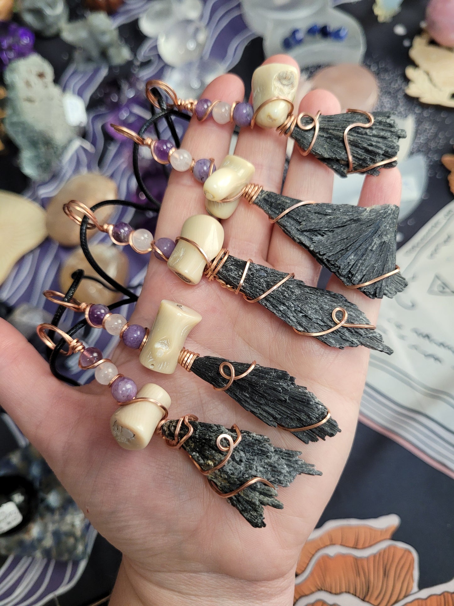Black Kyanite Wiches Broom Pendant Necklaces
