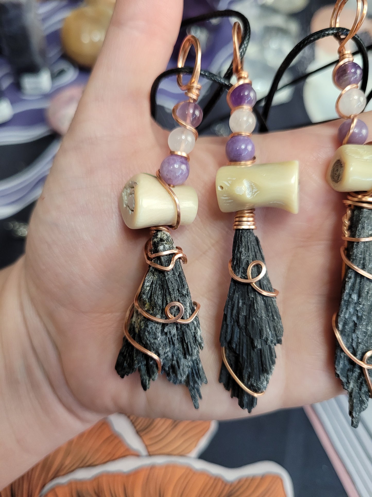Black Kyanite Wiches Broom Pendant Necklaces