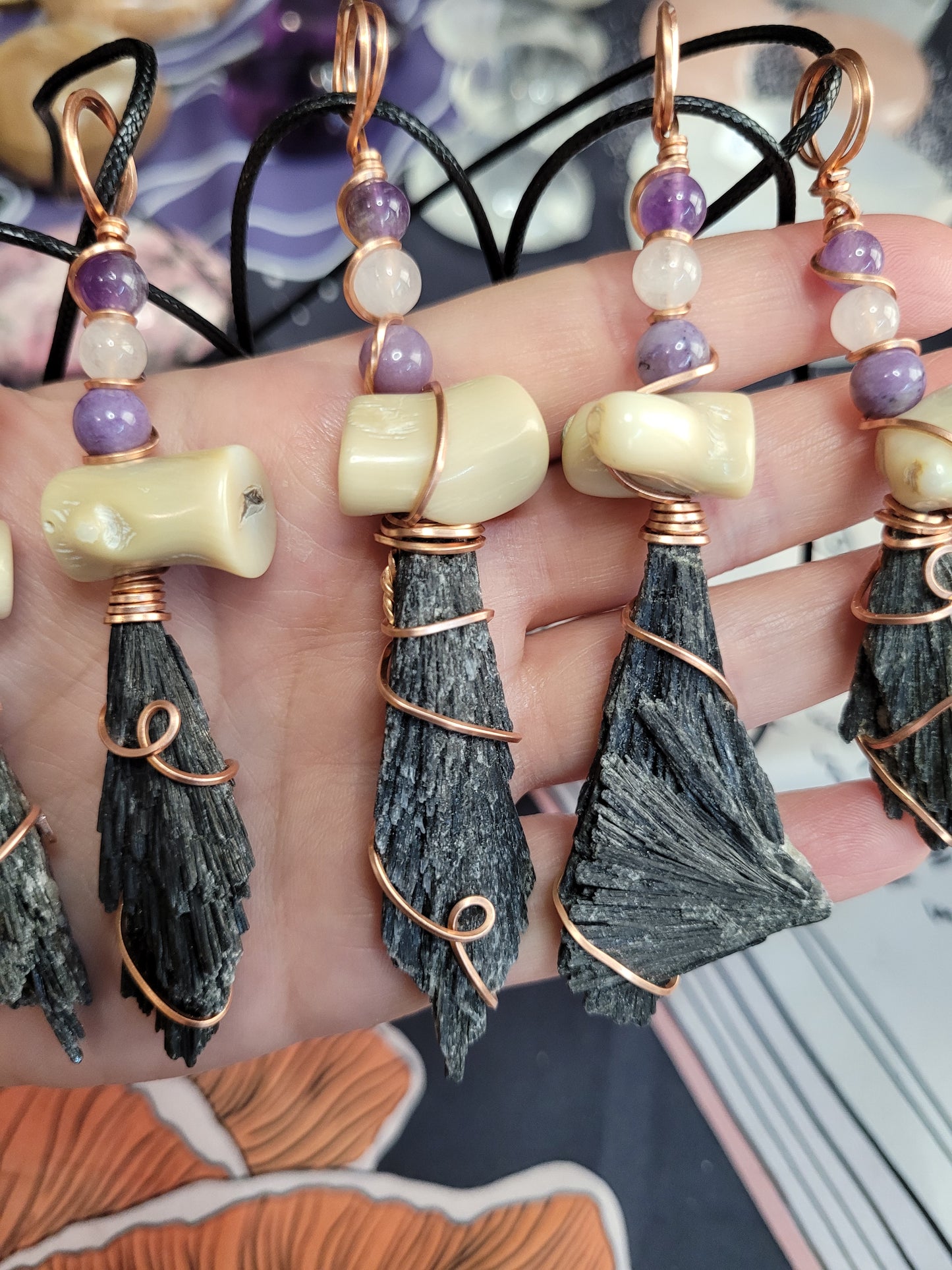 Black Kyanite Wiches Broom Pendant Necklaces