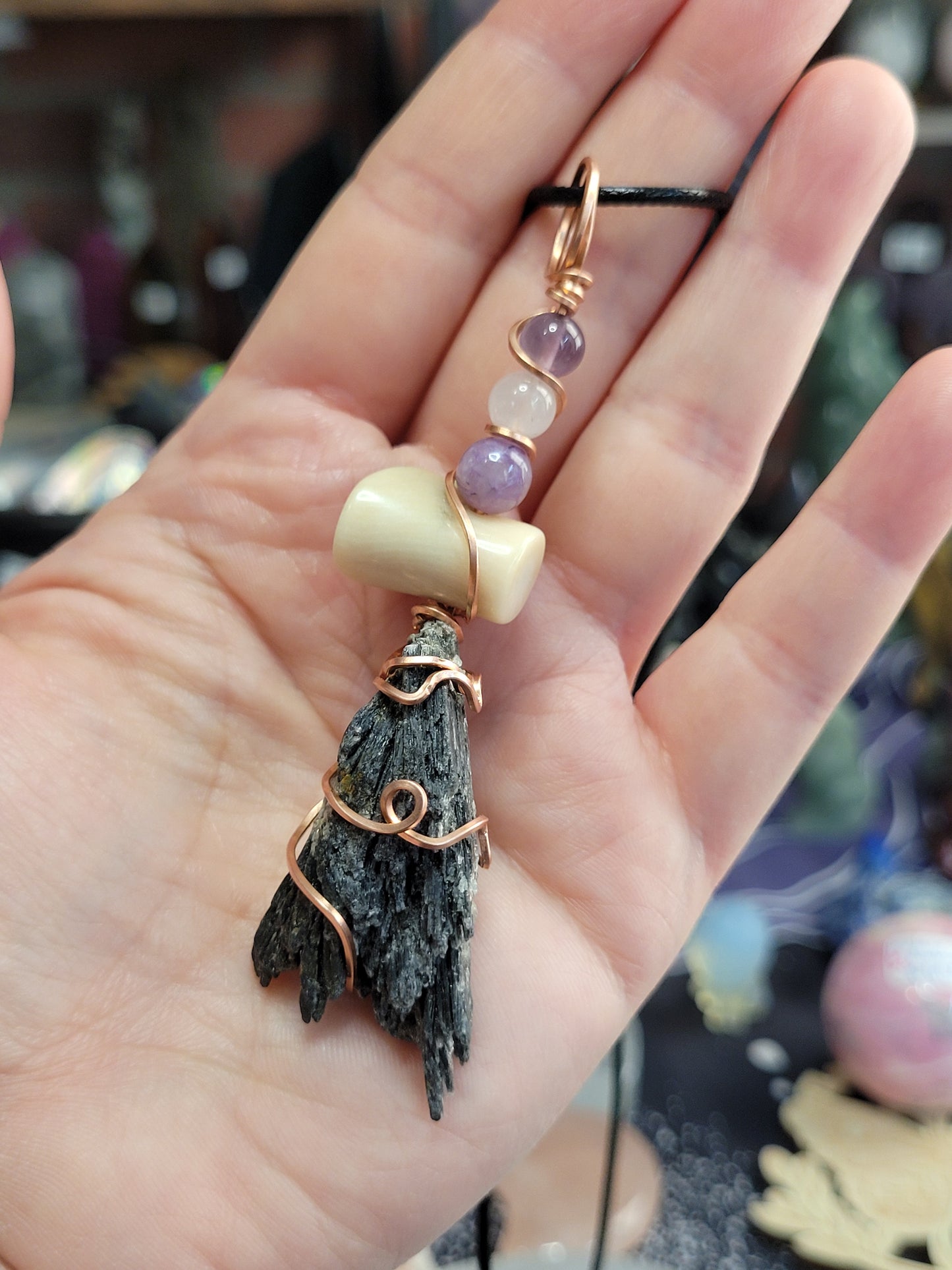 Black Kyanite Wiches Broom Pendant Necklaces